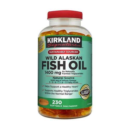 Viên uống dầu cá Alaska Kirkland Signature Wild Alaskan Fish Oil 1400mg 230 viên của Mỹ
