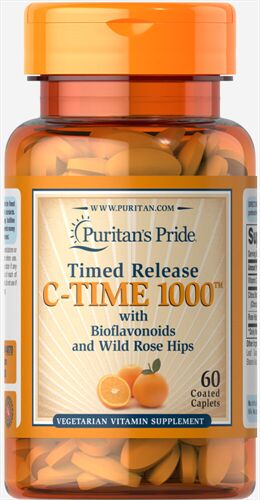 Vitamin C của Mỹ hộp 60 viên - Puritan's Pride Timed Release C-TIME 1000 with Bioflavonoids & Rose Hips