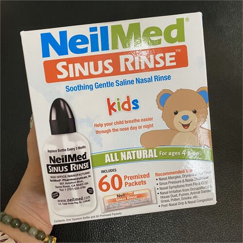 Bộ rửa mũi cho bé từ 4 tuổi NeilMed Sinus Rinse Kids 60 gói muối + bình của Mỹ 