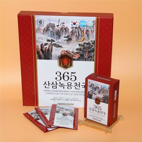 365 Korean Cultured Wild Ginseng Root Deer Antlers Hộp 30 Gói x 50ml của Hàn Quốc - Nước Chiết Xuất Nhung Hươu Hồng Sâm Núi 365