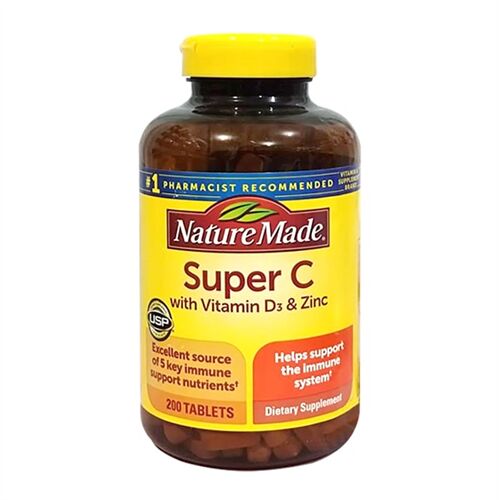Viên uống Nature Made Super C with vitamin D3 & Zinc 200 viên của Mỹ