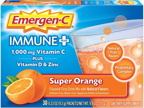 Bột vitamin C hòa tan giúp tăng đề kháng Emergen-C Immune Plus Vitamin D & Zinc vị cam