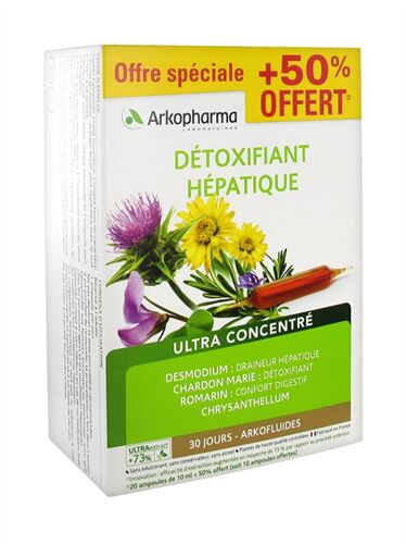 Thực phẩm chức năng thải độc gan Arkopharma Detoxifiant Hepatique hộp 30 ống của Pháp
