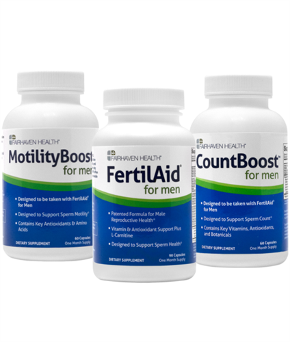 Bộ ba sản phẩm hỗ trợ tối ưu hóa khả năng sinh sản ở nam giới -  FertilAid for Men, CountBoost, and MotilityBoost 
