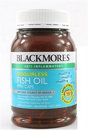 Viên uống dầu cá Odourless Fish Oil Mini Caps lọ 400 viên hãng Blackmores của Úc