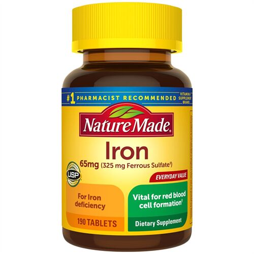 Viên uống Nature Made Iron 65 mg (from Ferrous Sulfate) 190 viên của Mỹ - Mẫu mới