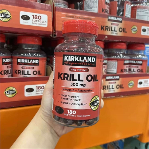 Dầu nhuyễn thể (dầu tôm) Kirkland Signature Krill Oil 500mg 180 viên của Mỹ