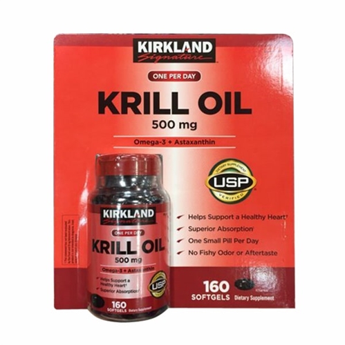 Dầu nhuyễn thể (dầu tôm) Kirkland Signature Krill Oil 500mg 160 viên của Mỹ