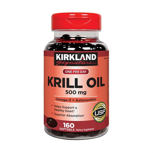 Dầu nhuyễn thể (dầu tôm) Kirkland Signature Krill Oil 500mg 160 viên của Mỹ