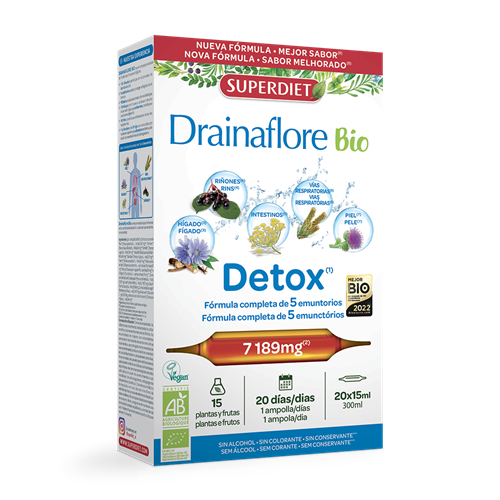 Nước uống Detox cơ thể Superdiet Drainaflore Bio Detox 20 ống của Pháp