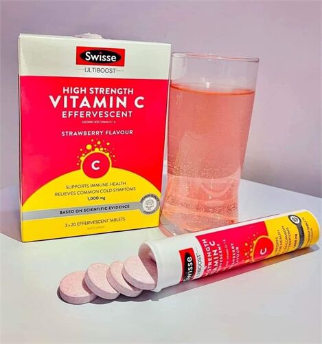 Viên sủi bổ sung vitamin C Swisse Ultiboost Vitamin C Effervescent strawberry flavour 60 viên của Úc