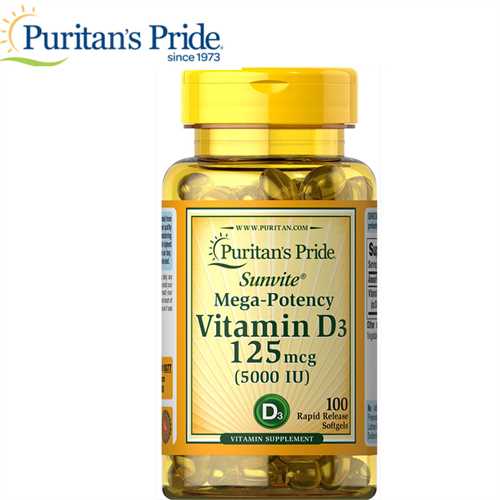 Viên uống Puritan's Pride Vitamin D3 125 mcg (5,000 IU) 100 viên của Mỹ