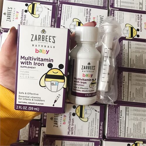  Siro Zarbee's Naturals Baby Multivitamin with Iron Natural Grape Flavor, 2 fl oz (59 ml) của Mỹ